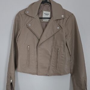 Abercrombie & Fitch Women's Beige Leather Biker Jacket
